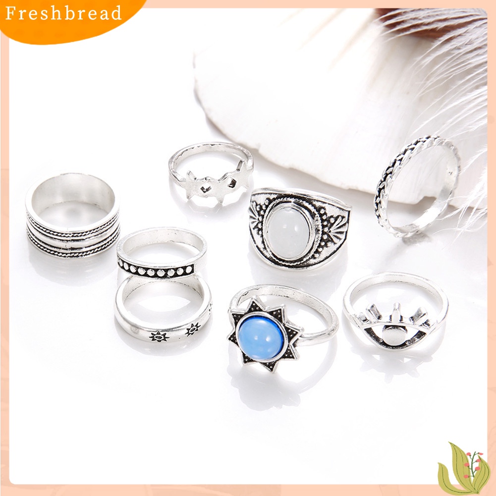 &lt; Freshbread &gt; 7Pcs/Set Bohemian Wanita Mata Bintang Faux Gemstone Kunckle Midi Jari Cincin Perhiasan