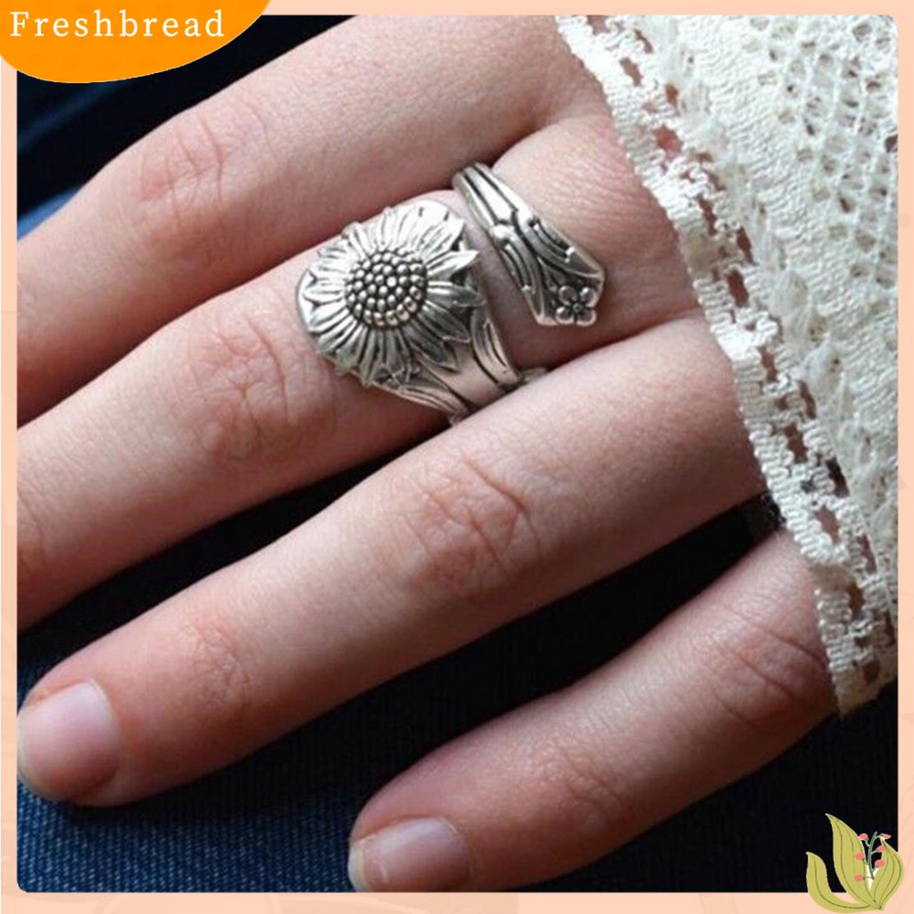 &lt; Freshbread &gt; Cincin Pembukaan Wanita All-match Bunga Matahari Mekar Sederhana Alloy Adjustable Untuk Tanggal