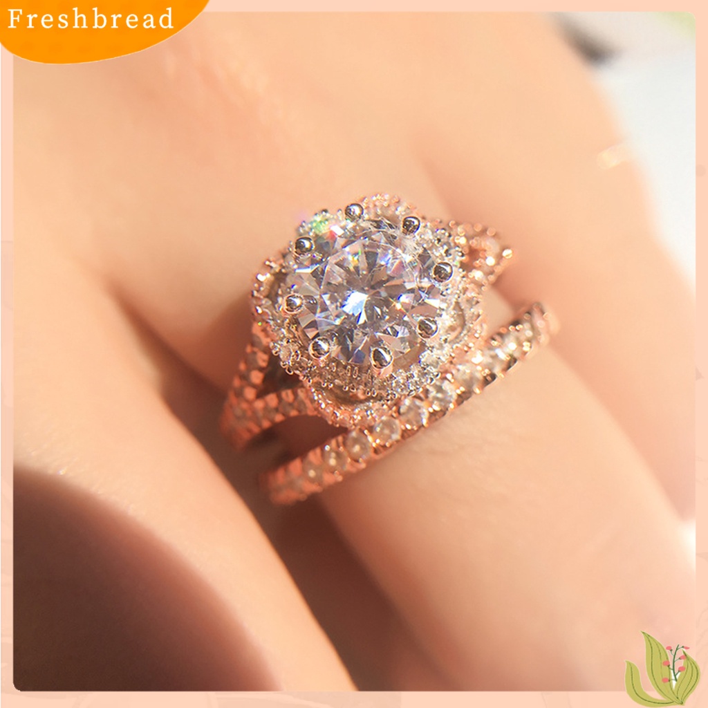 &lt; Freshbread &gt; 2 Pcs Temperamen Indah Kilau Terang Electroplating Engagement Rings Berlian Imitasi Mengkilap Wanita Jari Cincin Perhiasan Aksesoris