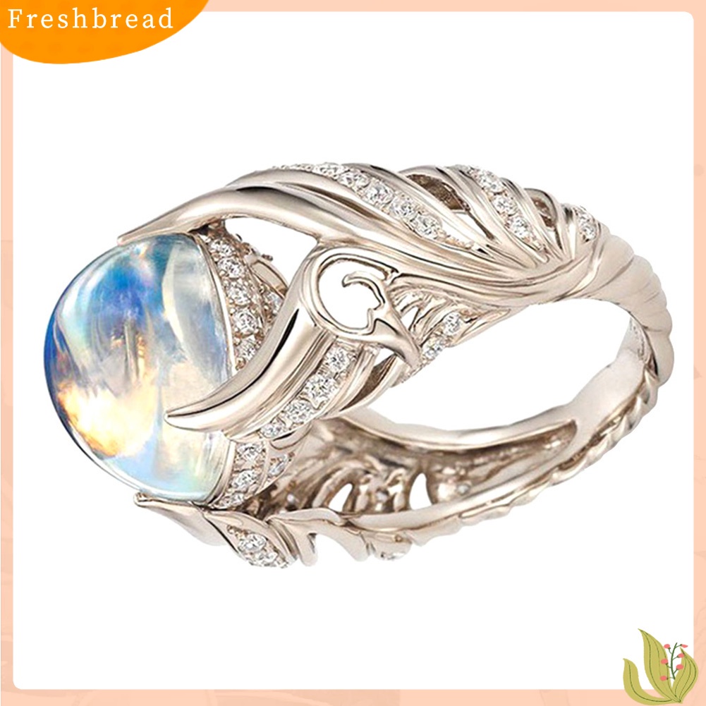 &lt; Freshbread &gt; Wanita Faux Moonstone Berlian Imitasi Bertatahkan Sayap Jari Cincin Hadiah Perhiasan Pernikahan