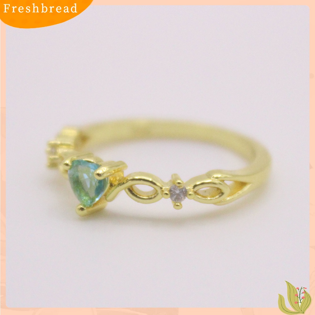 &lt; Freshbread &gt; Wanita Fashion Hati Cubic Zirconia Tergabung Hollow Band Cincin Hadiah Perhiasan Pernikahan