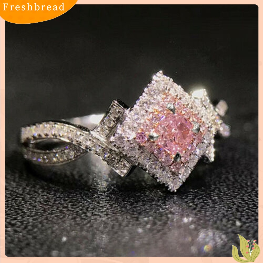 &lt; Freshbread &gt; Cincin Persegi Cubic Zirconia All-Matched Alloy Pengantin Wanita Pernikahan Berlian Imitasi Finger Band Untuk Wanita