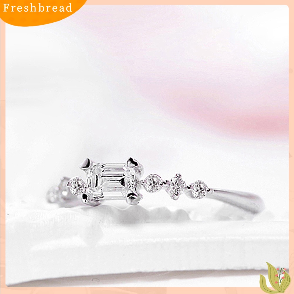 < Freshbread > Pernikahan Pengantin Pertunangan Persegi Panjang Berlian Imitasi Slim Jari Cincin Perhiasan Hadiah