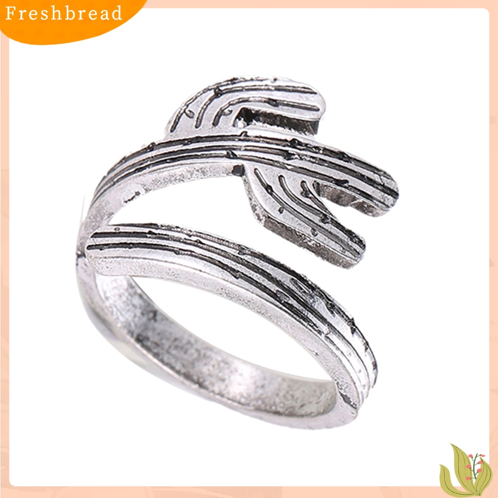 &lt; Freshbread &gt; Wanita Pesta Perhiasan Dekorasi Motif Kaktus Vintage Jari Manset Terbuka Cincin Band