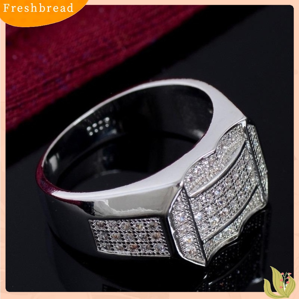 &lt; Freshbread &gt; Fashion Pria Berlian Imitasi Bertatahkan Geometris Jari Cincin Hadiah Perhiasan Pesta Pernikahan