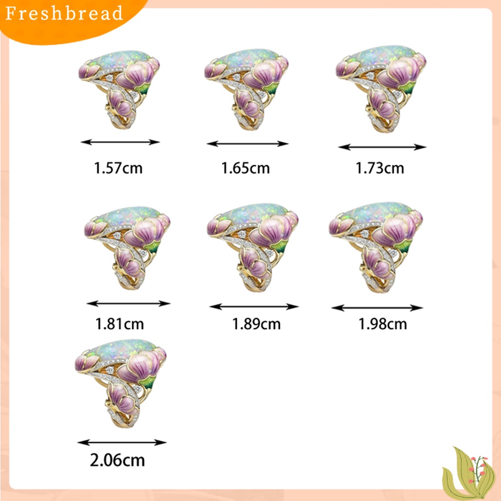 &lt; Freshbread &gt; Wanita Cincin Gaya Retro Imitasi Opal Berlian Imitasi Bertatahkan Elegan Berwarna Enamel Bunga Jari Cincin Aksesoris Perhiasan