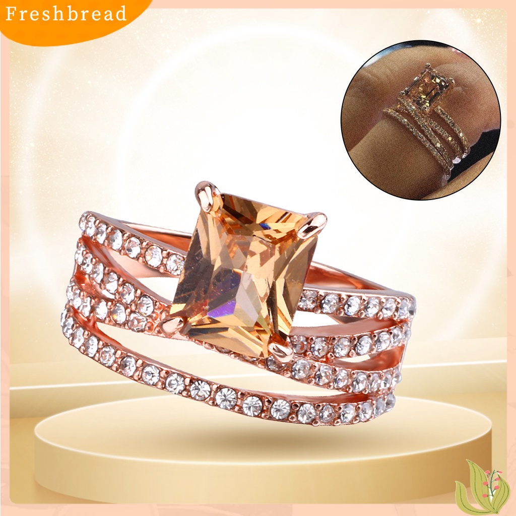 &lt; Freshbread &gt; Cincin Jari Electroplating Pengerjaan Halus Berlian Imitasi Dekorasi Multi-layer Cincin Perhiasan Persegi Untuk Pernikahan