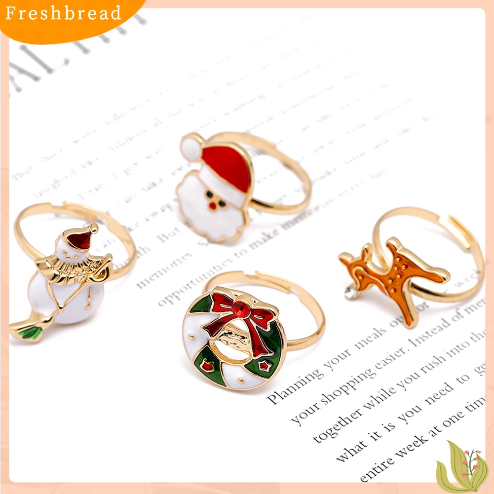 &lt; Freshbread &gt; Perhiasan Natal Paduan Kartun Anak-Anak Snowman Elk Xmas Tree Snowflake Cincin Hadiah