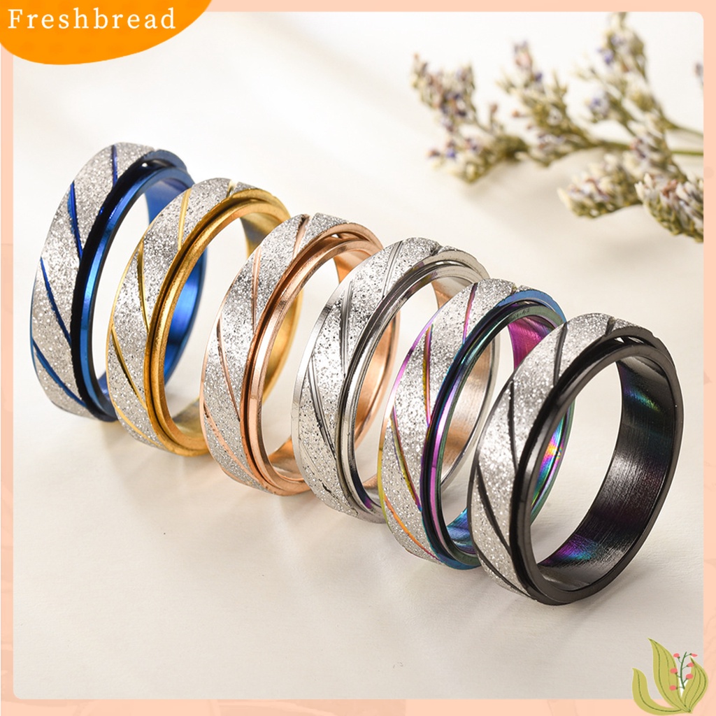 &lt; Freshbread &gt; Cincin Jari Buram Garis Slash Blok Warna Pria Wanita Bergaris Turnable Ring Fashion Jewelry