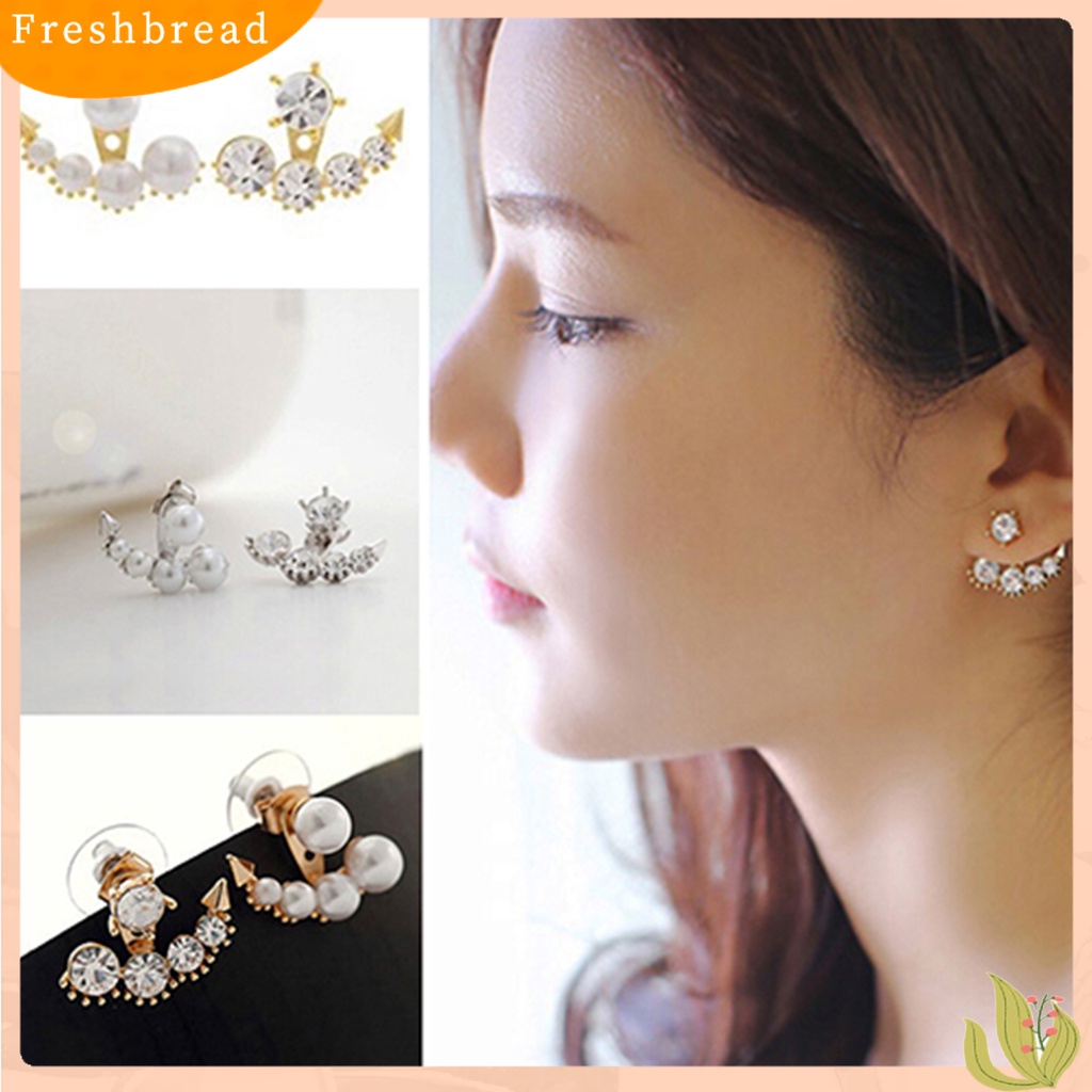 &lt; Freshbread &gt; Ear Stud Asimetris Fashion Giwang Telinga Mutiara Imitasi Dengan Berlian Imitasi Untuk Wanita