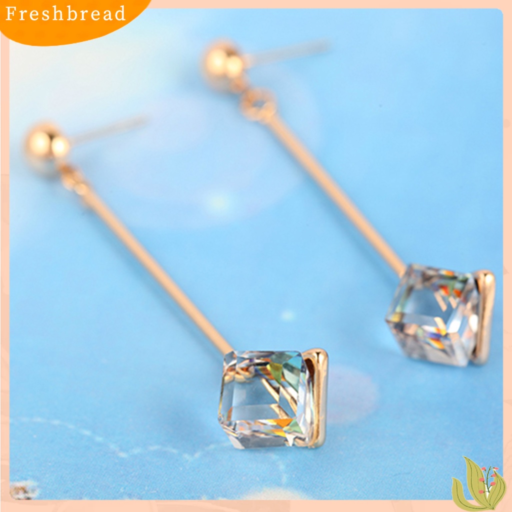 &lt; Freshbread &gt; 1pasang Wanita Fashion Panjang Menjuntai Berlian Imitasi Anting Eardrops Perhiasan Untuk Pernikahan