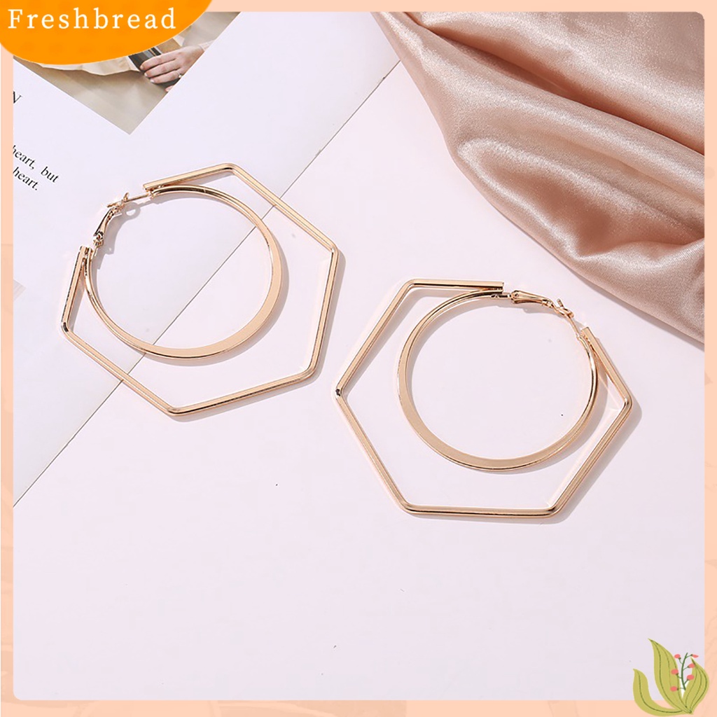 &lt; Freshbread &gt; 1pasang Unik Wanita Berlebihan Geometri Putaran Besar Hexagon Drop Earring Perhiasan Aksesori Untuk Belanja