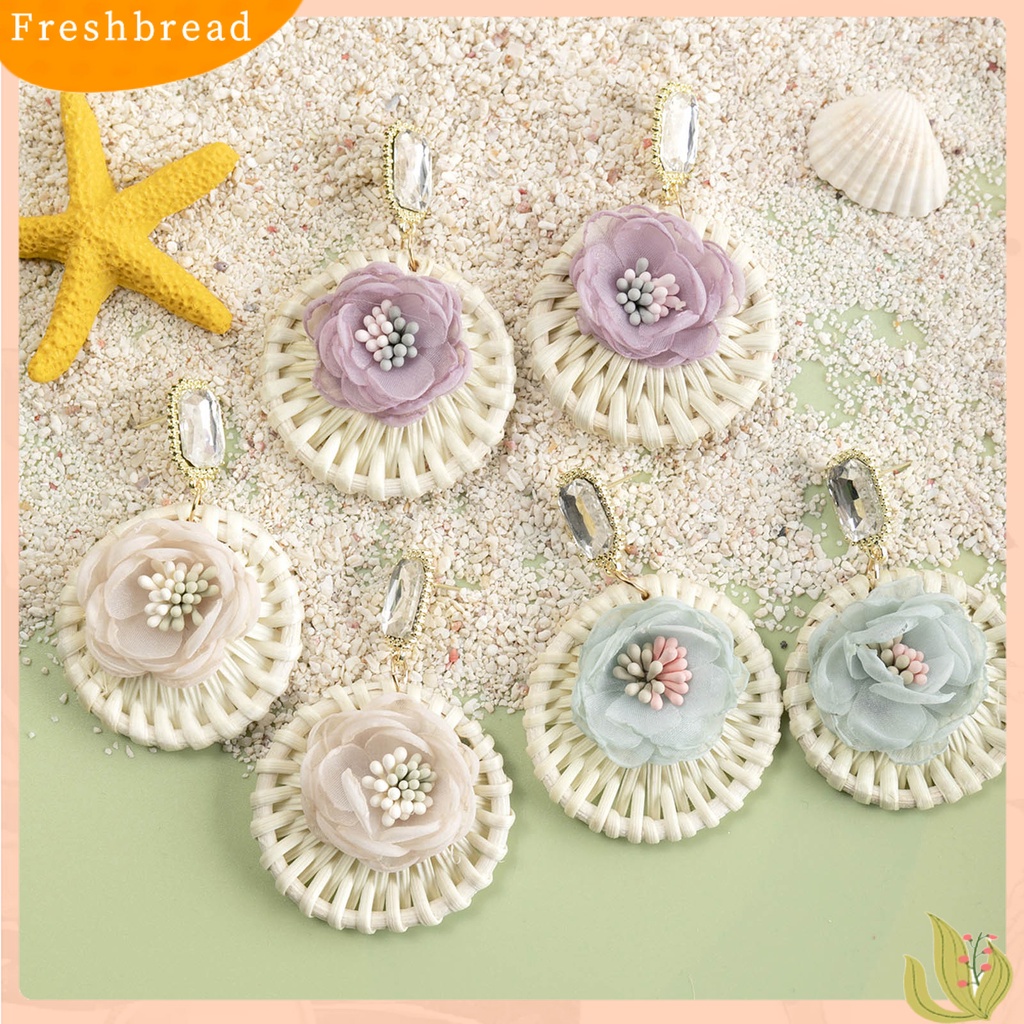 &lt; Freshbread &gt; 1pasang Drop Earrings Bunga Bulat Rotan Bersinar Berlian Imitasi Stud Earrings Perhiasan Hadiah