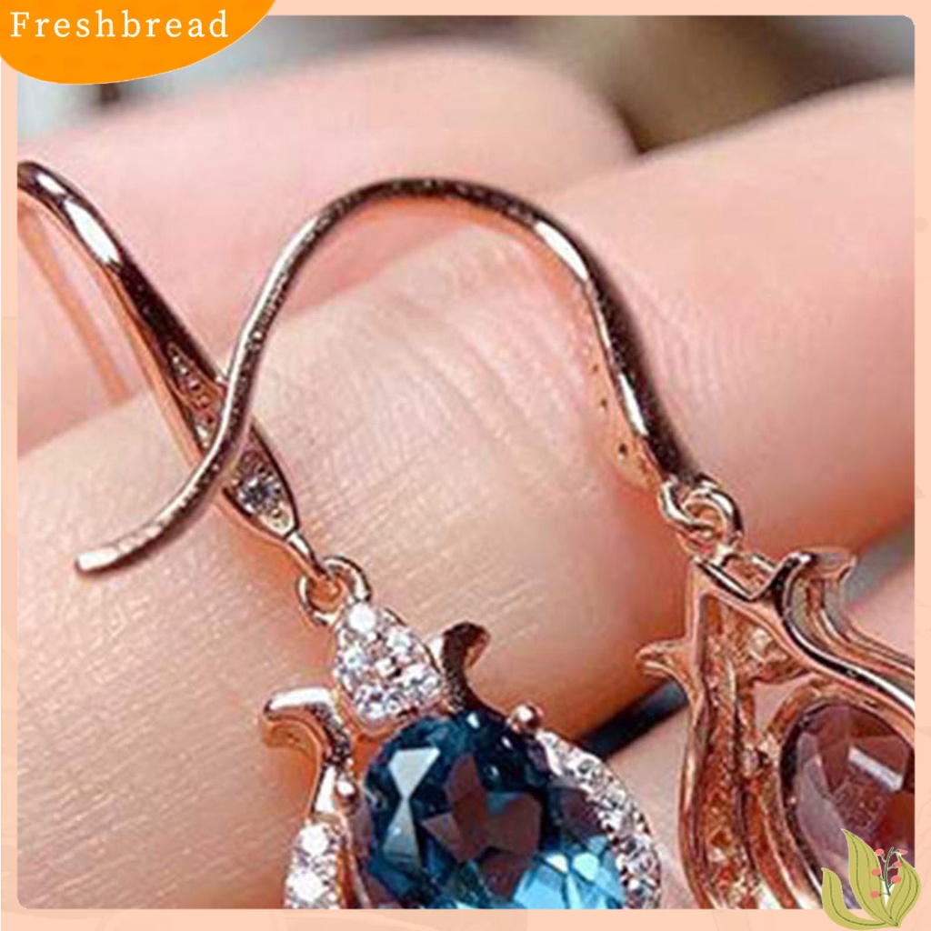 &lt; Freshbread &gt; 1pasang Anting Kait Imitasi Topaz Berlian Imitasi Wanita Kilau Terang Tahan Lama Drop Earrings Untuk Pernikahan