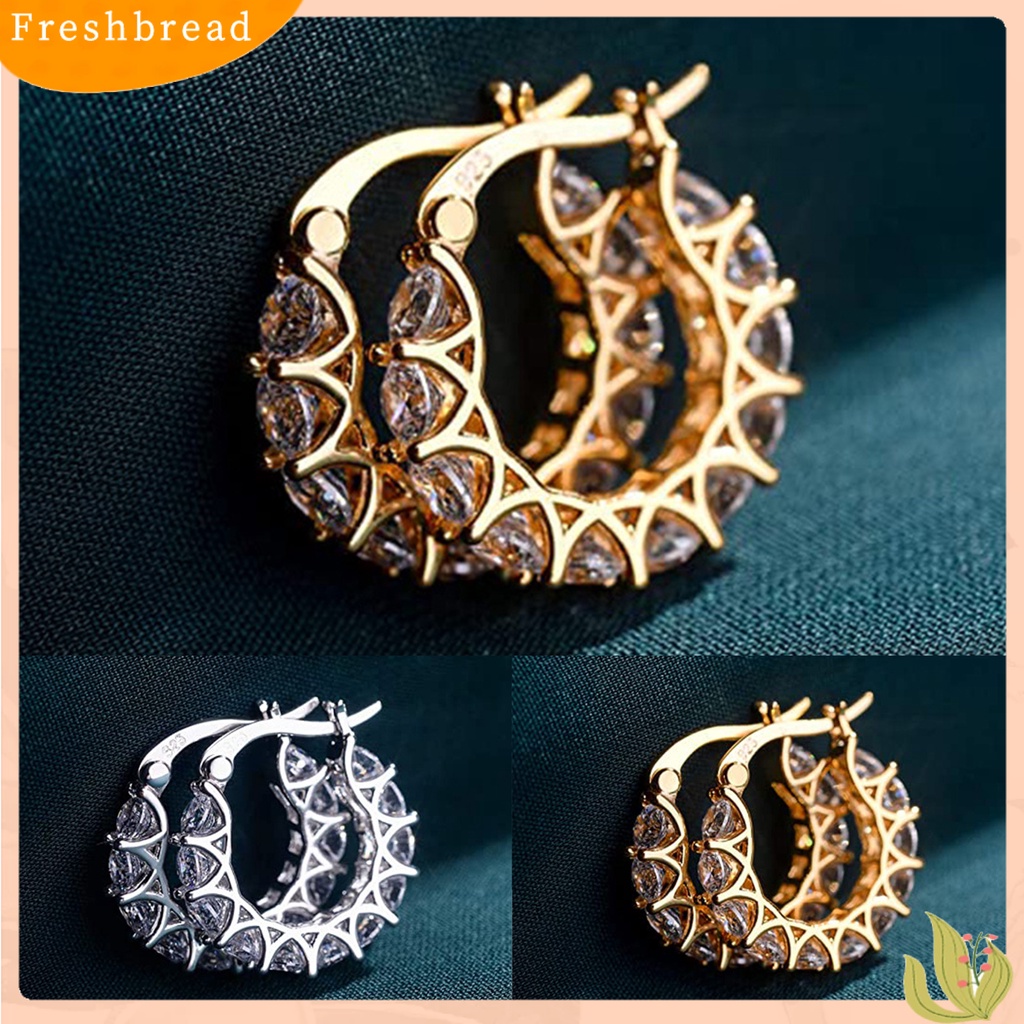 &lt; Freshbread &gt; 1pasang Anting Hoop Wanita U-shaped Rhinestones Jewelry Anting Lingkaran Gaya Perancis Ringan Untuk Pernikahan