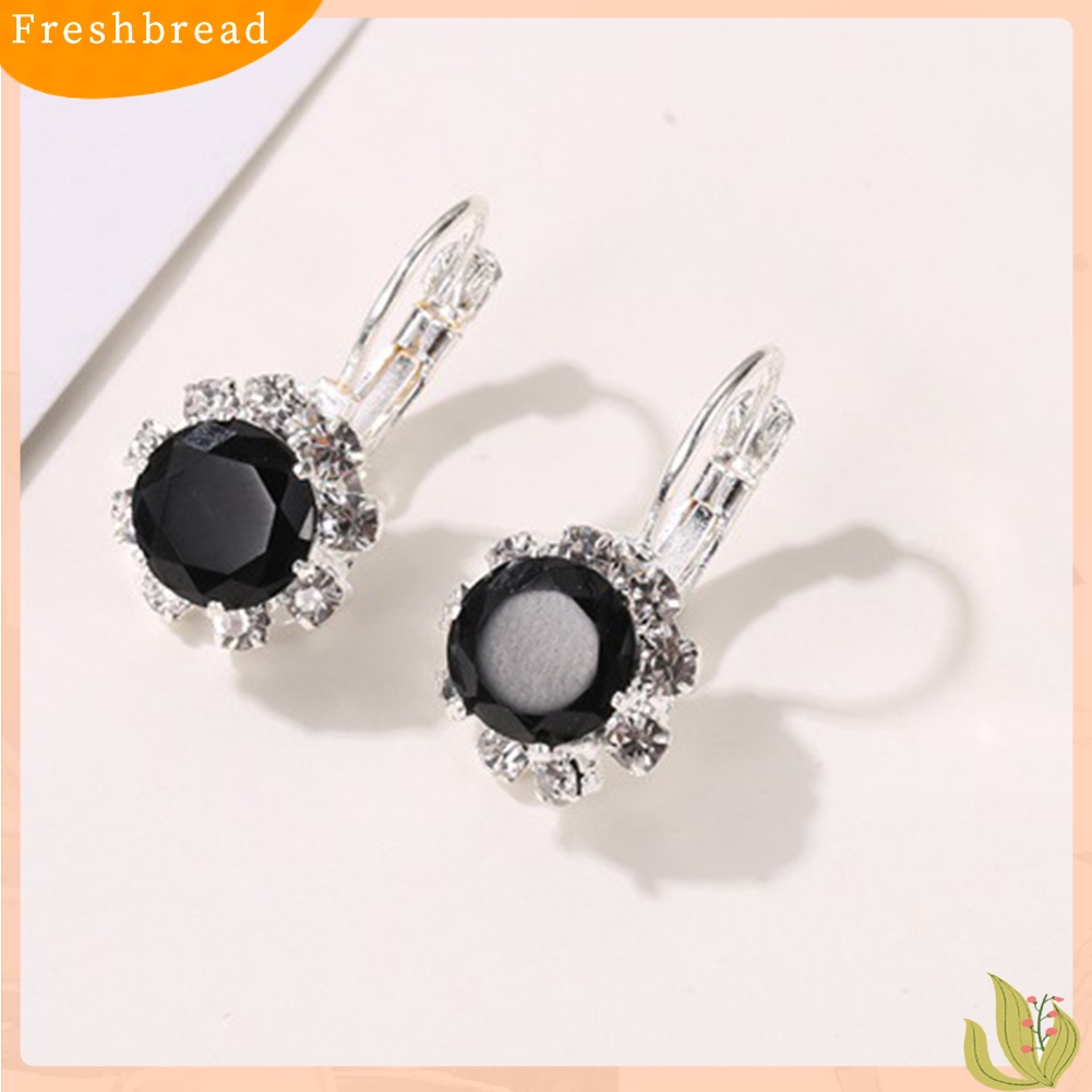 < Freshbread > Wanita Bergaya Bentuk Bulat Bunga Kristal Imitasi Cubic Zirconia Stud Earrings Hadiah