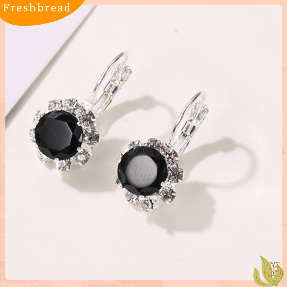 &lt; Freshbread &gt; Wanita Bergaya Bentuk Bulat Bunga Kristal Imitasi Cubic Zirconia Stud Earrings Hadiah