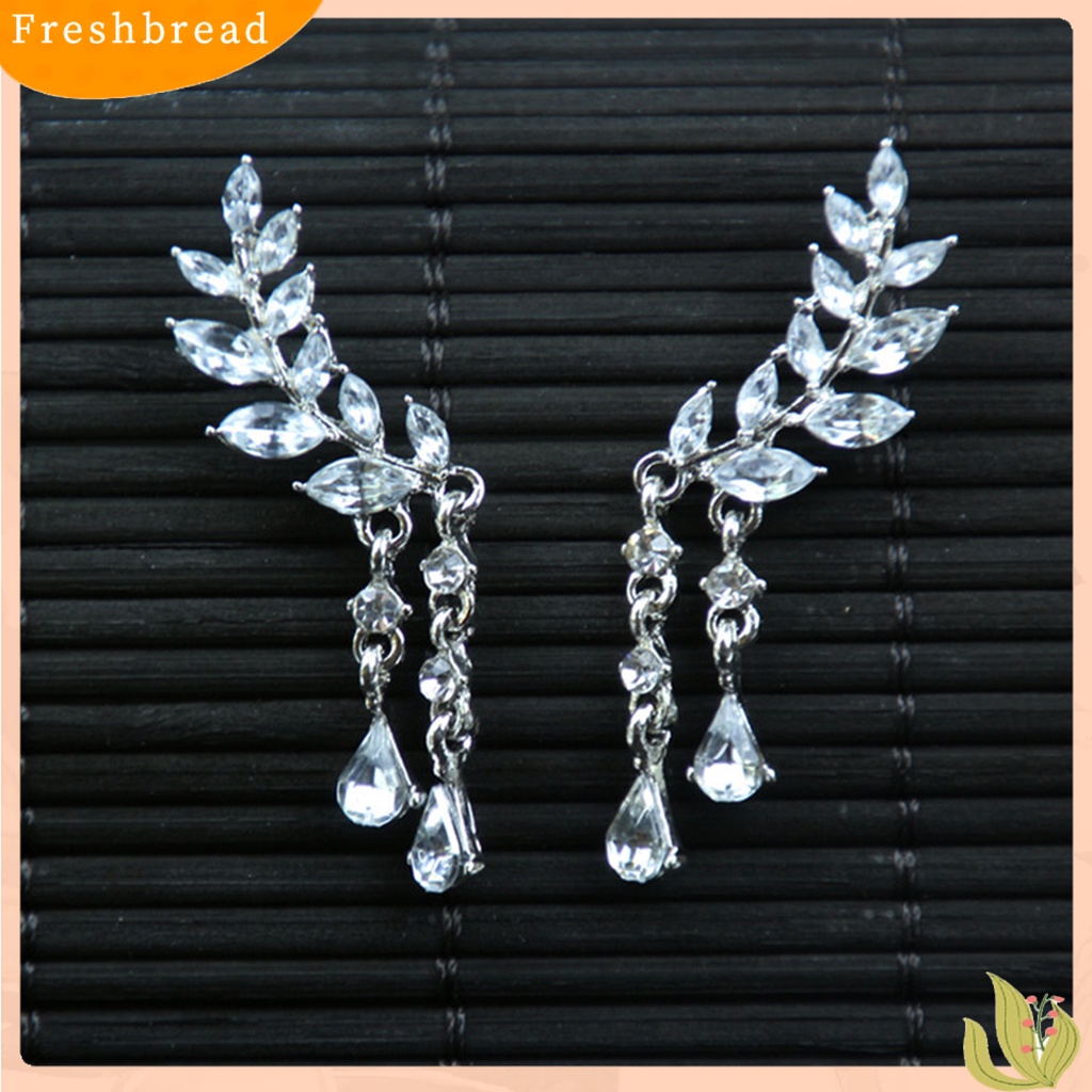 &lt; Freshbread &gt; 1pasang Anting Wanita Shiny Faux Crystal Alloy Bentuk Daun Berkilau Prom Earrings Perhiasan Perempuan