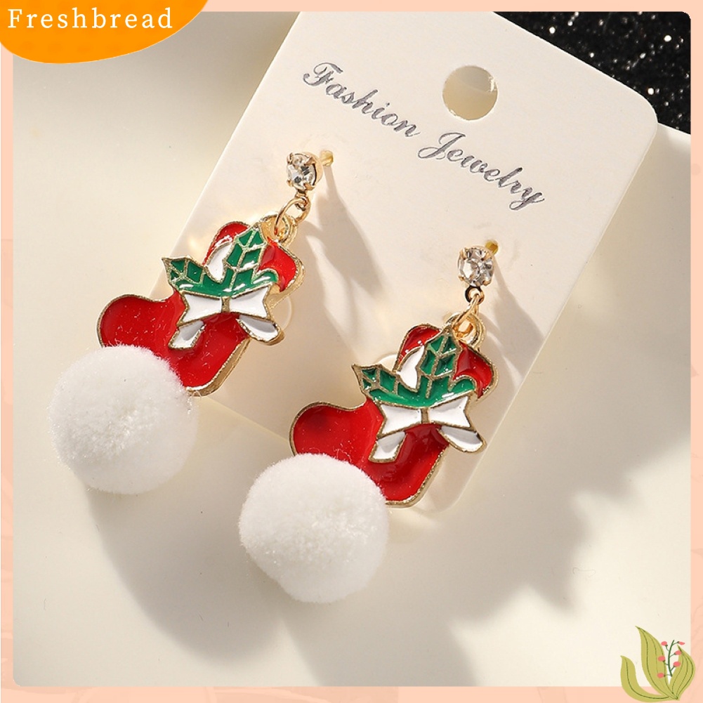 &lt; Freshbread &gt; Wanita Bergaya Bola Bulu Ear Stud Santa Claus Snowflake Eardrop Anting Kait