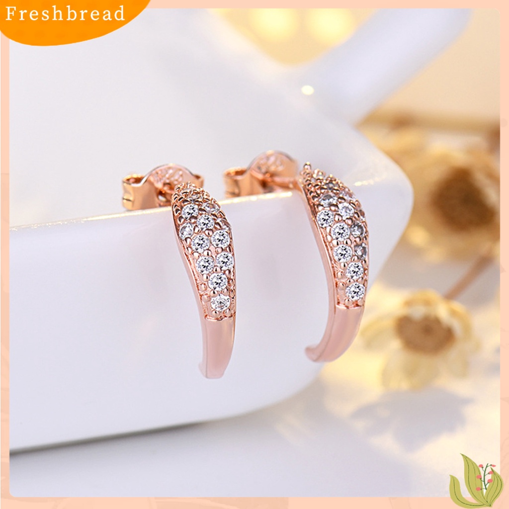 &lt; Freshbread &gt; 1pasang Ear Studs Super Shiny Full Rhinestones Sparkling Geometric Electroplating Hias Hadiah Wanita Crescent Moon Stud Earrings Perhiasan Untuk Pacaran