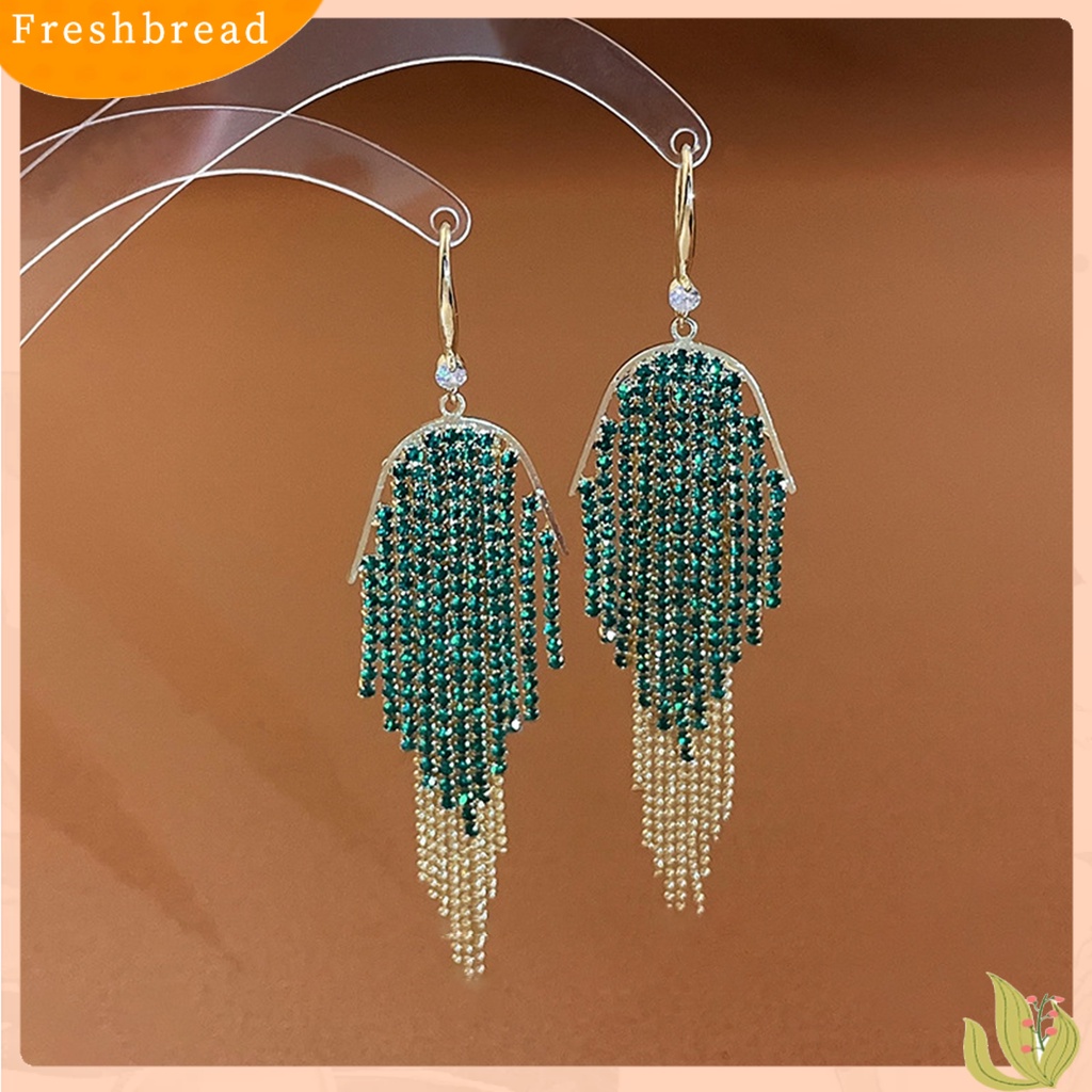 &lt; Freshbread &gt; 1pasang Anting Panjang Glitter Perhiasan Statement Geometris Gaya Bohemian Anting Rumbai Hias Berlian Imitasi Warna-Warni Untuk Perjamuan