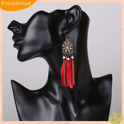 &lt; Freshbread &gt; Wanita Vintage Bohemia Etnik Dream Catcher Bulu Jumbai Anting Kait Panjang