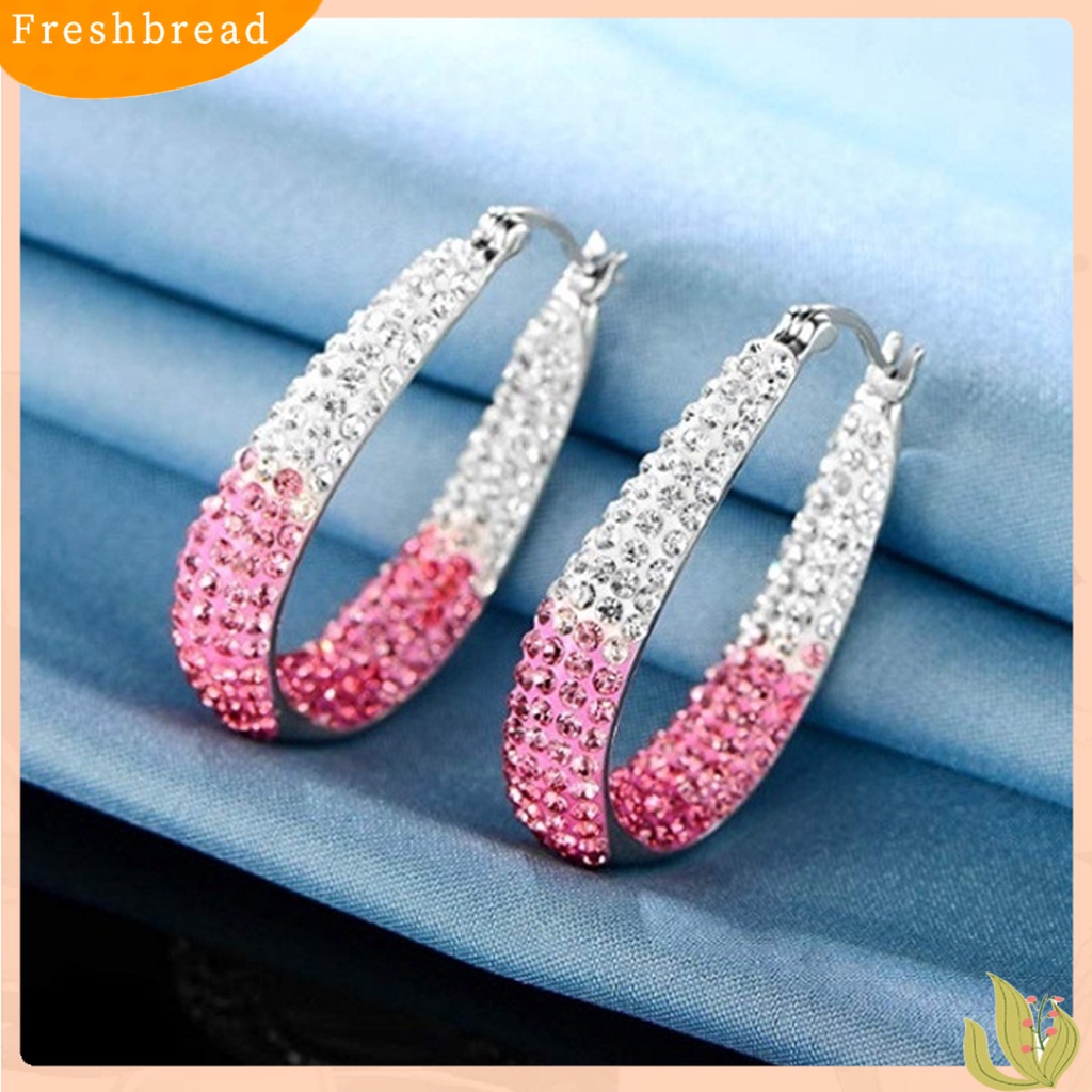 &lt; Freshbread &gt; 1pasang Anting Hoop Hias Berlian Imitasi Bahan Alloy Valentine Day Huggie Earrings Untuk Wanita