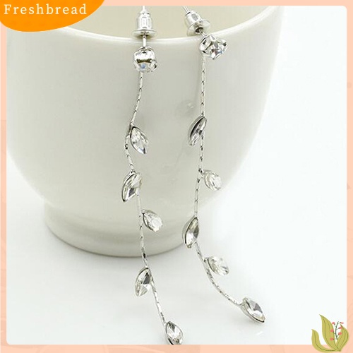 &lt; Freshbread &gt; Fashion Wanita Elegan Berlian Imitasi Daun Cabang Willow Ranting Linear Anting Panjang