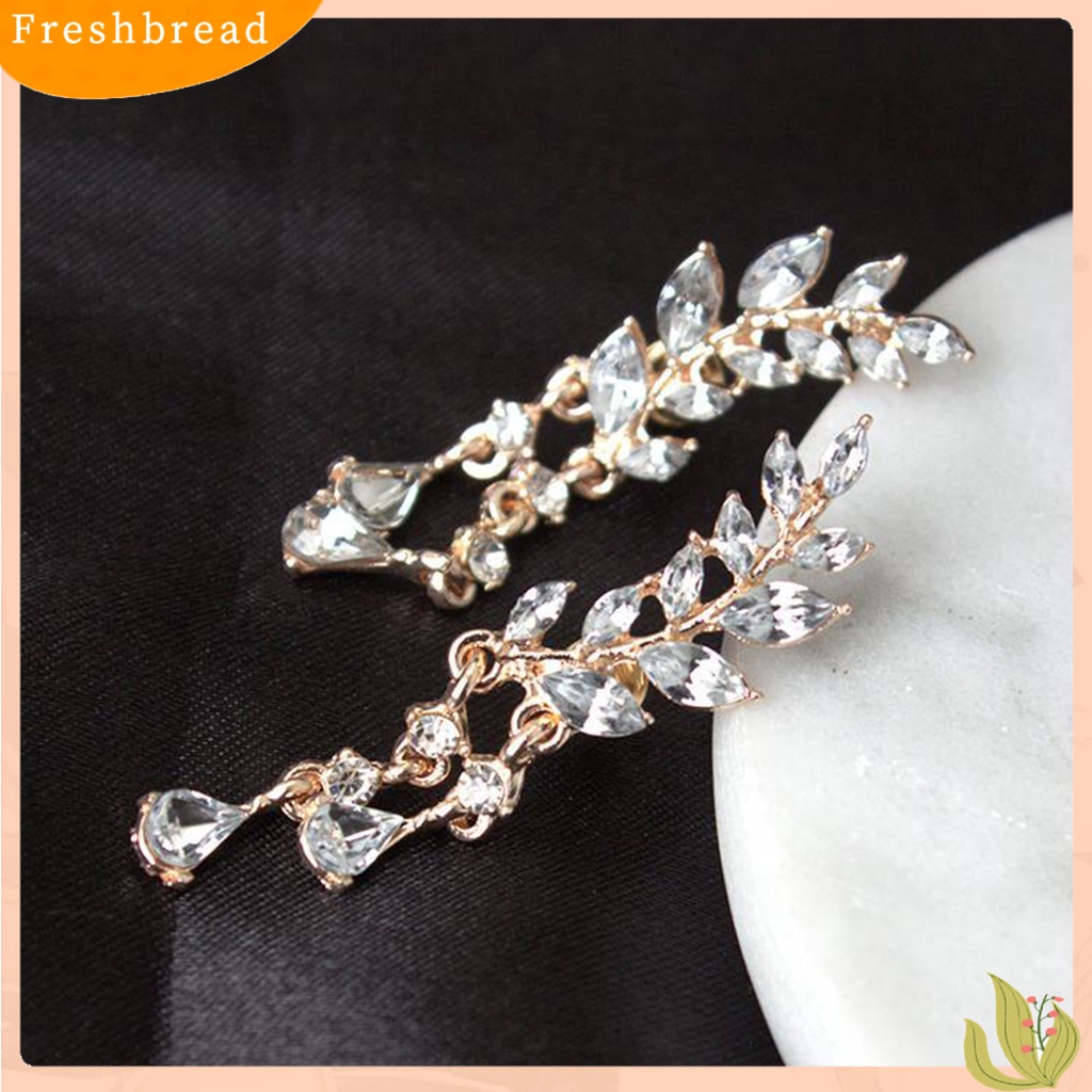 &lt; Freshbread &gt; Ear Studs Leaf Wanita Elegan Berlian Imitasi Drop Ear Manset Earrings Untuk Pacaran