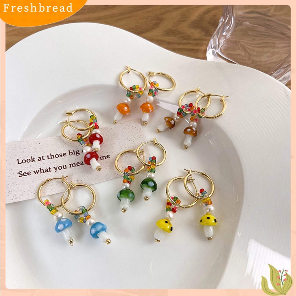 &lt; Freshbread &gt; 1pasang Anting Wanita Jamur Faux Glaze Alloy Gaya Korea Anting Menjuntai Warna-Warni Untuk Pakaian Sehari-Hari