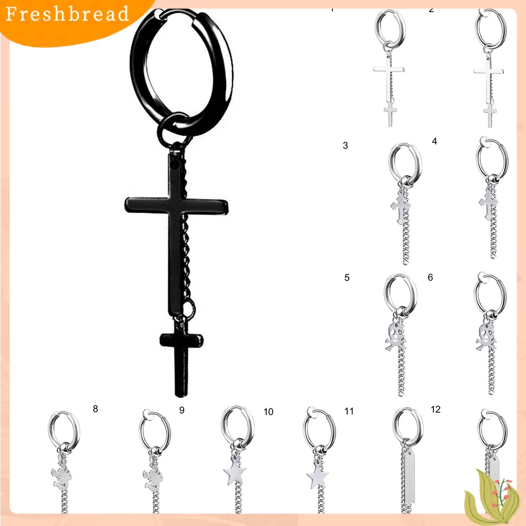 &lt; Freshbread &gt; 1Pc Anting Hoop Keren Unisex Klip Telinga Rantai Panjang Stainless steel Untuk Club