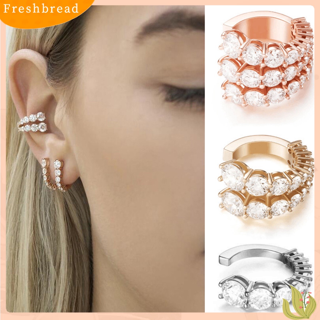 &lt; Freshbread &gt; 1Pc Anting Wanita Berkilau Desain Berlian Imitasi Efek Visual Mengkilap Multi-layer Semua Pertandingan Hias Warna Hidup Wanita Klip on Anting-Anting Non-Piercing