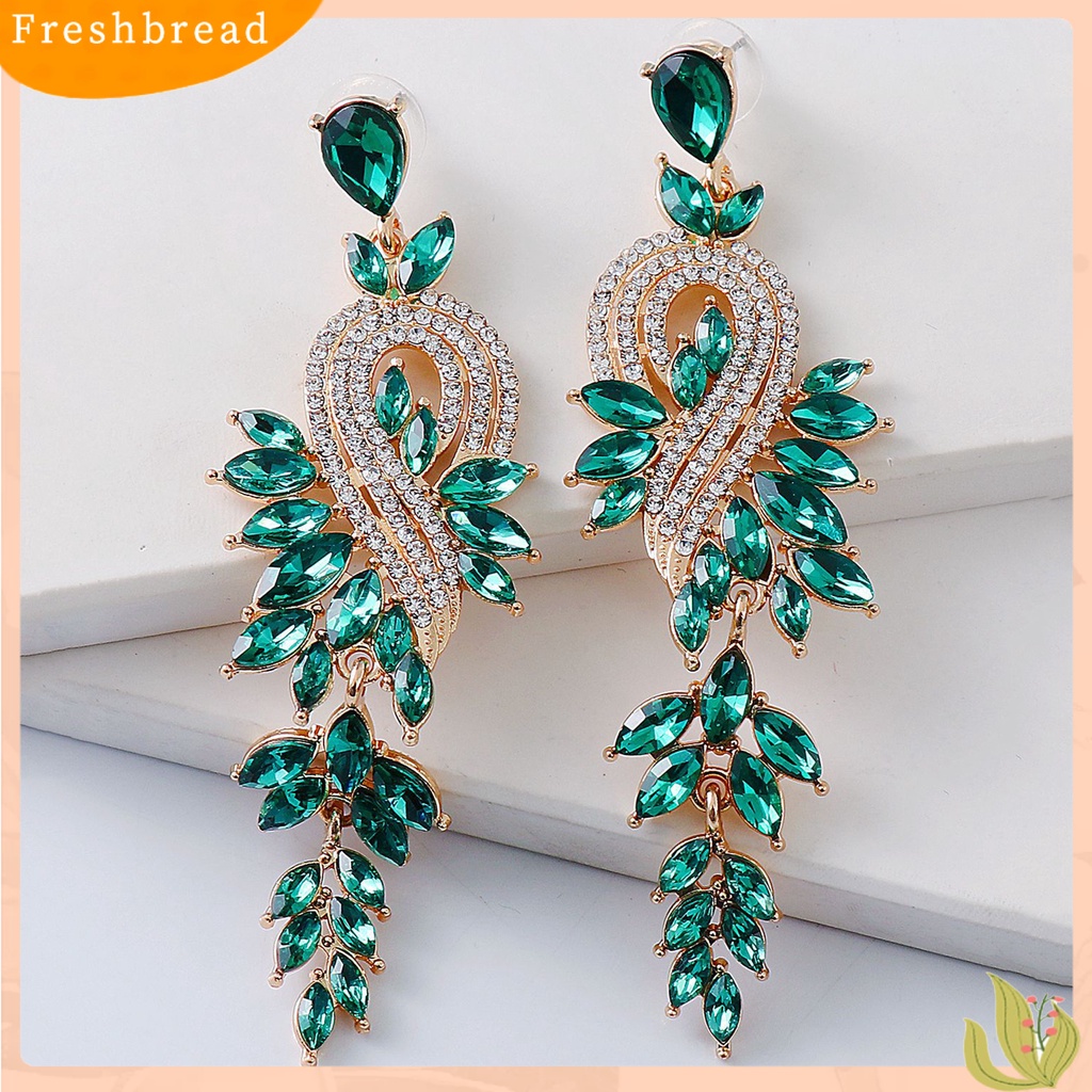 &lt; Freshbread &gt; 1pasang Anting Menjuntai Geometris Perhiasan Kristal Imitasi Anting Drop Panjang Elegan Untuk Pernikahan