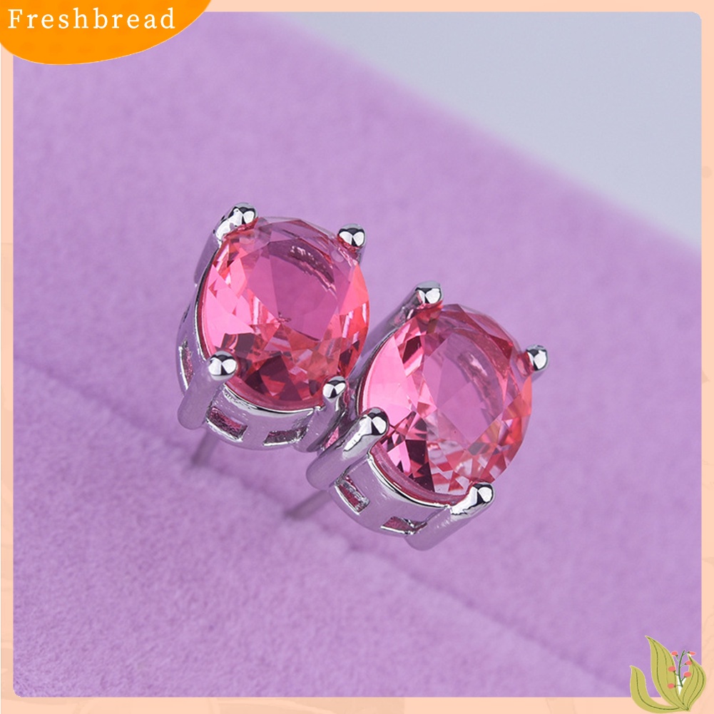 &lt; Freshbread &gt; Wanita Oval Kristal Imitasi Hias Telinga Stud Anting Pernikahan Pertunangan Perhiasan Hadiah