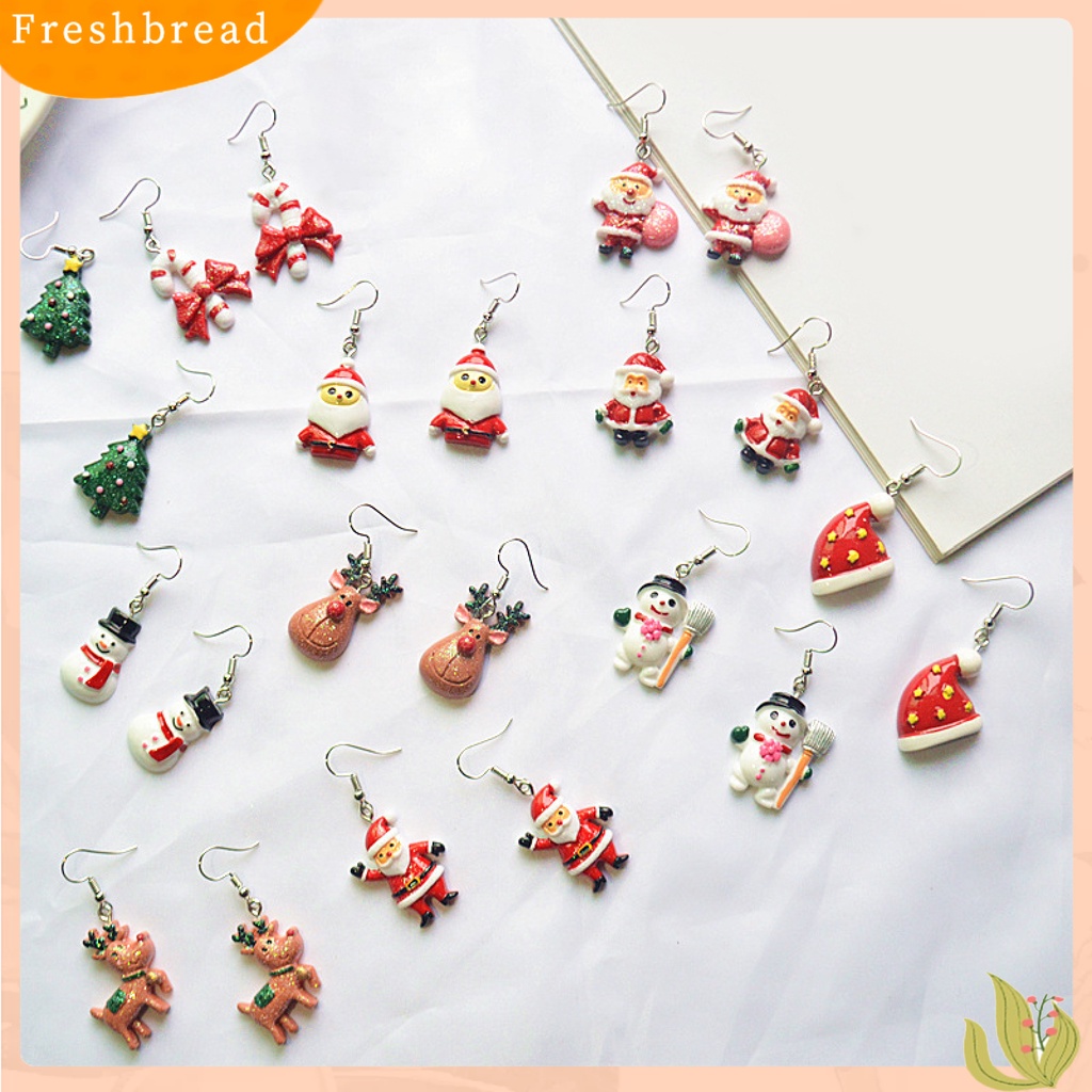 &lt; Freshbread &gt; 1pasang Anting Menjuntai Santa Claus Lucu Wanita Topi Kartun Liontin Anting Kait Untuk Natal