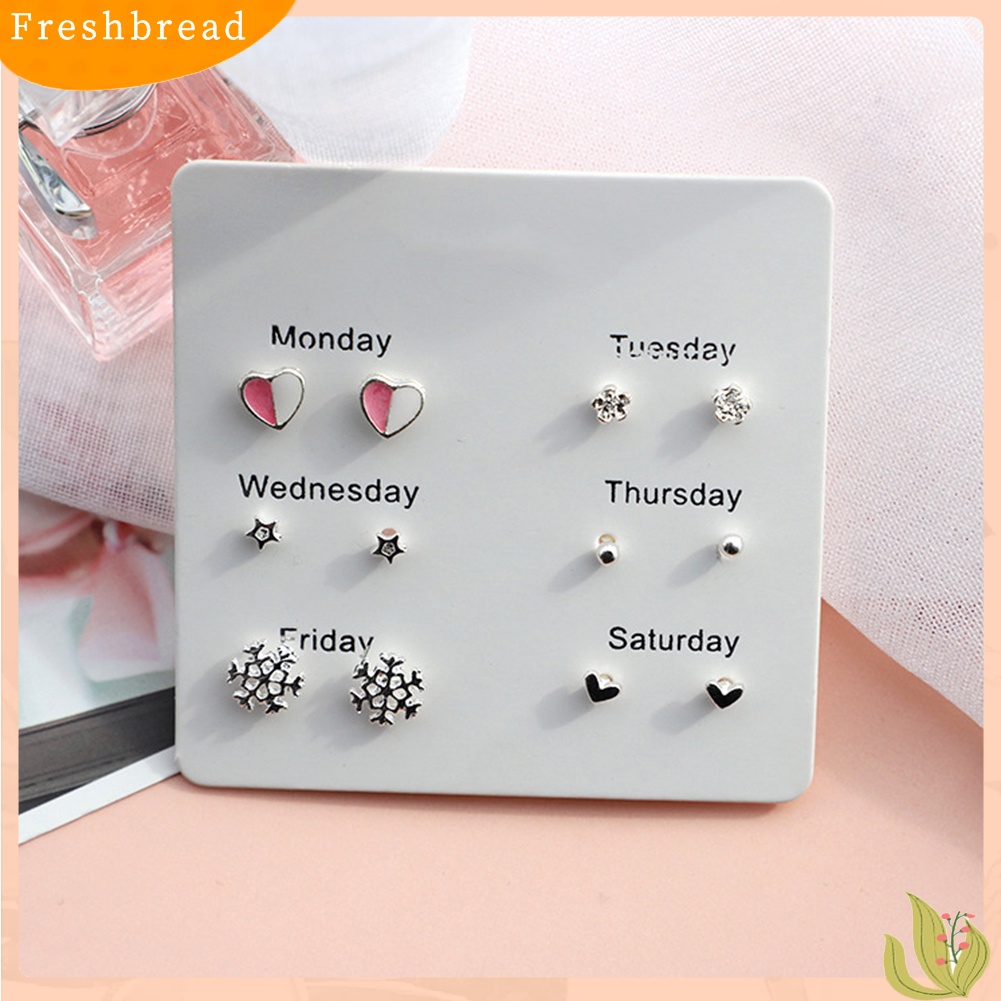 &lt; Freshbread &gt; 6Prs/Set Fashion Wanita Hati Bulu Kepingan Salju Lingkaran Telinga Stud Earrings Jewelry