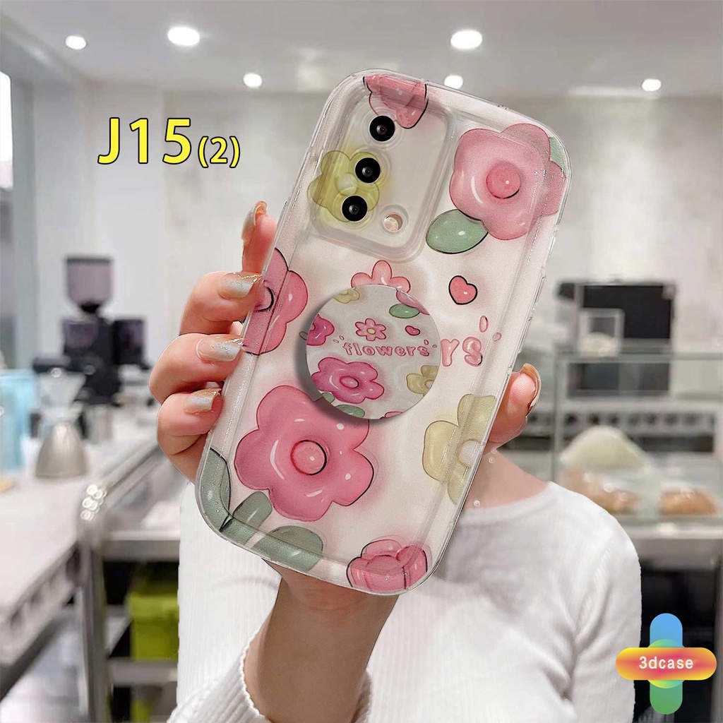 Case OPPO A5S A57 A3S A76 A96 A16 A17 A17K A95 A55 A15 A54 A7 A5 A9 A31 A53 A33 2020 A77S A12 A12S A1K A16E A16K A54S Reno 7 7Z 8Z 5 4 6 8 5F 5K 4F 4 5 06 Lite A74 A15S A52 A11K A92 A35 A36 A11 A93 Ins Pink Flowers Shockproof Full Soap Cover With Stand