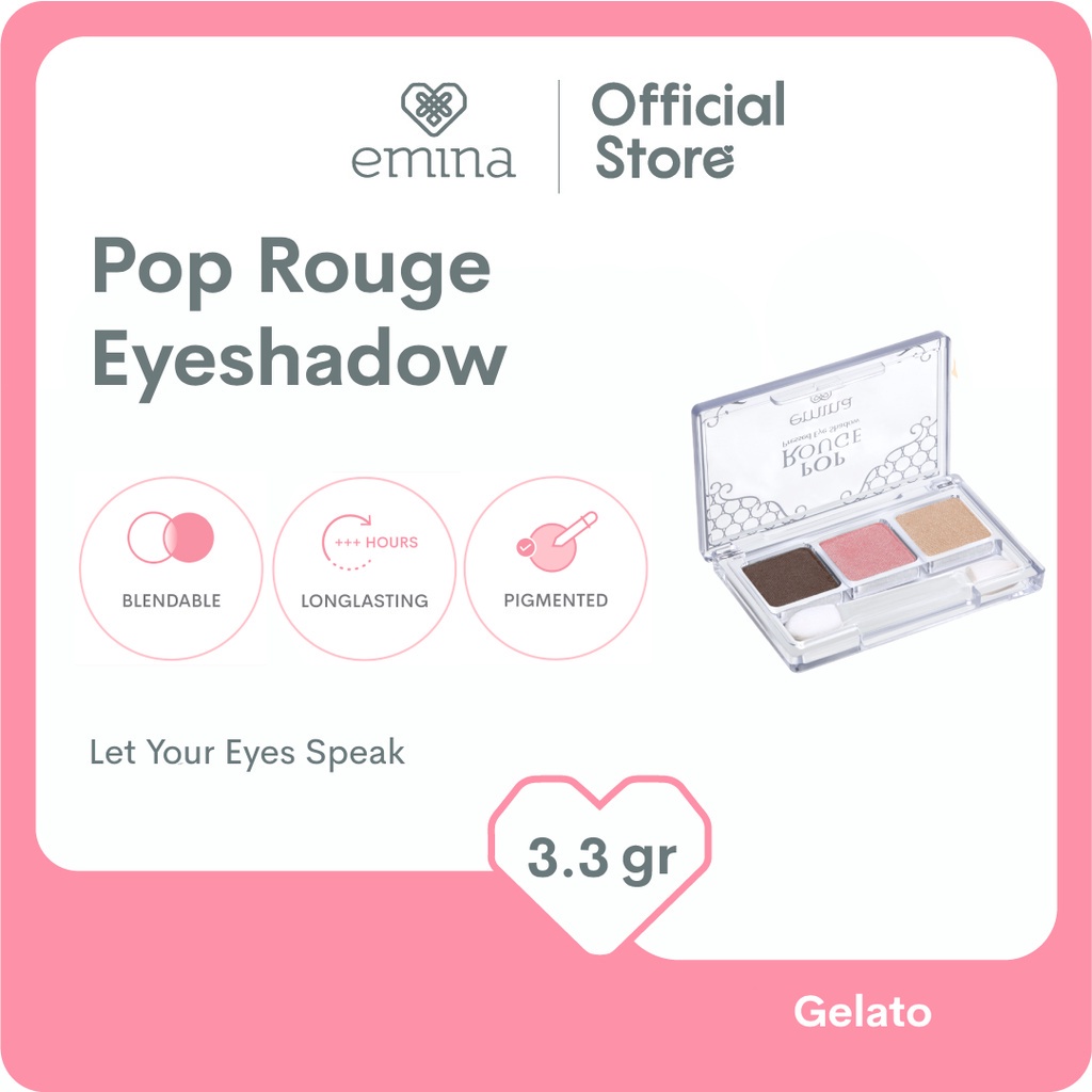 Emina Pop Rouge Pressed Eye Shadow 3.3 g - Eye Shadow untuk Pemula, Pigmented, Long Lasting