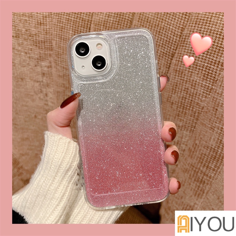 IPHONE Glitter Berlian Love Pink Stand Panas Transparan Casing Ponsel Untuk Iphone14 Pro13 12 11 Pro Max XS X XR 78 Plus Kristal Shiny Back Cover