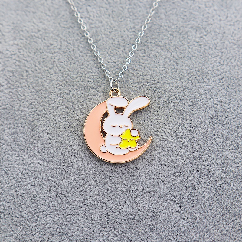 Moon Rabbit Hippo Pendant Kalung Anak Anti Karat Kalung Hadiah Ulang Tahun Siswa Logam Aksesoris Fashion