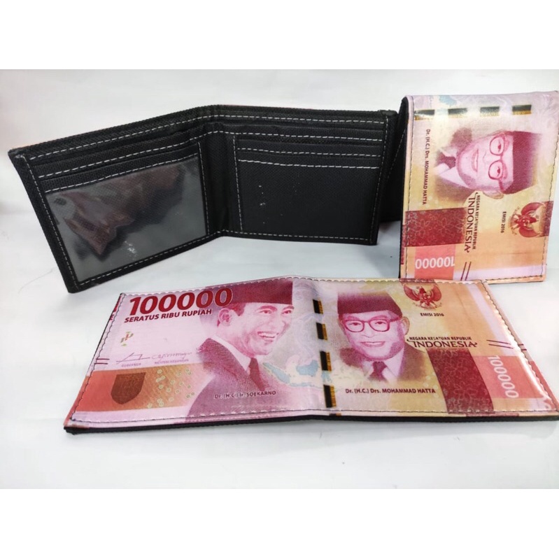 Dompet pria gambar uang / dompet uang mainan bahan kulit