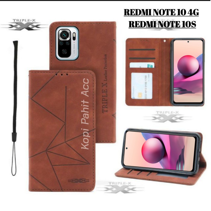 Case Xiomi Redmi Note 10 Note 10S Flip Cover Leather Case Sarung Kulit