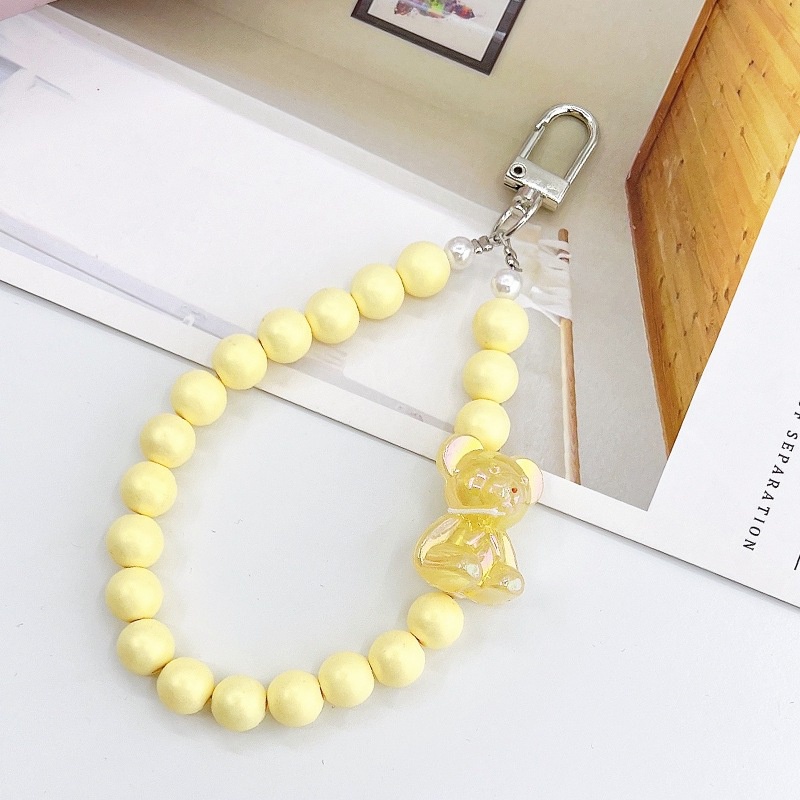 3d Pearlescent Bear Akrilik Warna Solid Manik-Manik Bulat Rantai Telepon Bluetooth Earphone Case Cover DIY Gantungan Kunci Universal Liontin Dengan Kait