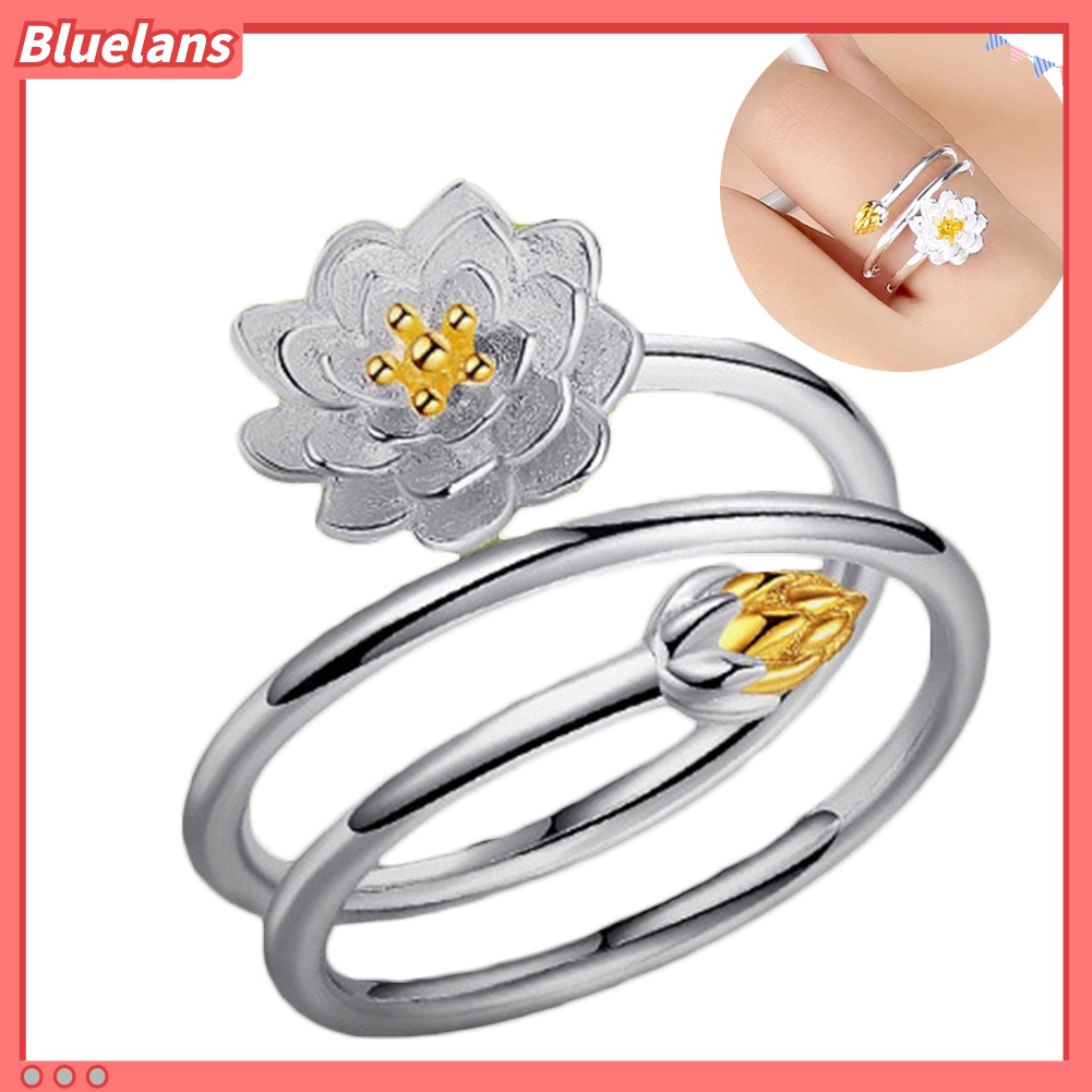 {In Stock} Wanita Elegan Lotus Blossom Menyesuaikan Jari Terbuka Cincin Pengantin Pernikahan Perhiasan Hadiah