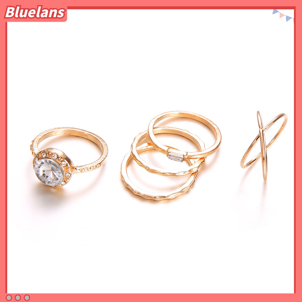 {In Stock} 5Pcs/Set Fashion Wanita Salib Bulat Cubic Zirconia Jari Cincin Perhiasan Pesta