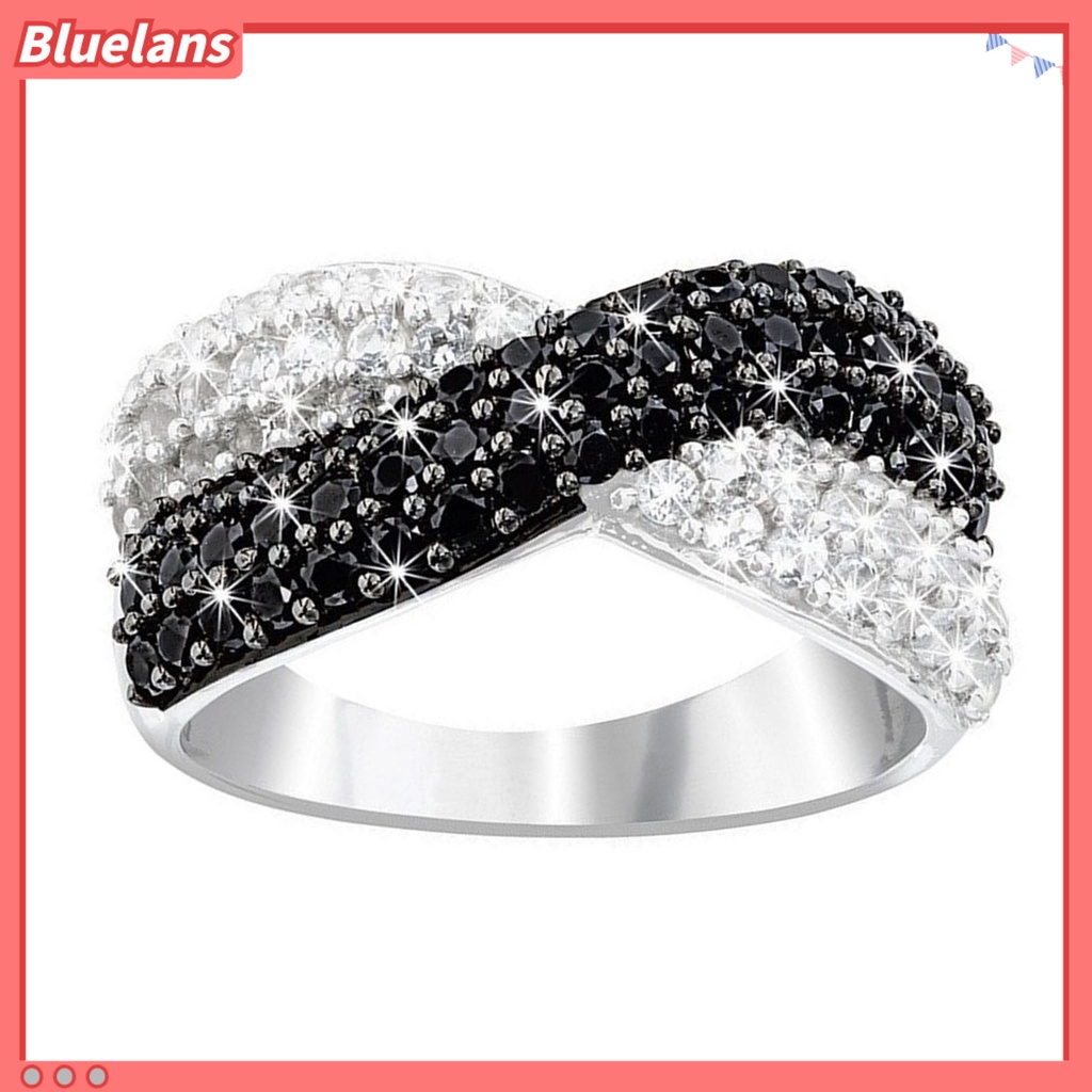 {In Stock} Wanita Cincin Jari Ganda Warna Berlian Imitasi Mengkilap Hias Bentuk Salib Disabit Lady Circlet Perhiasan Harian