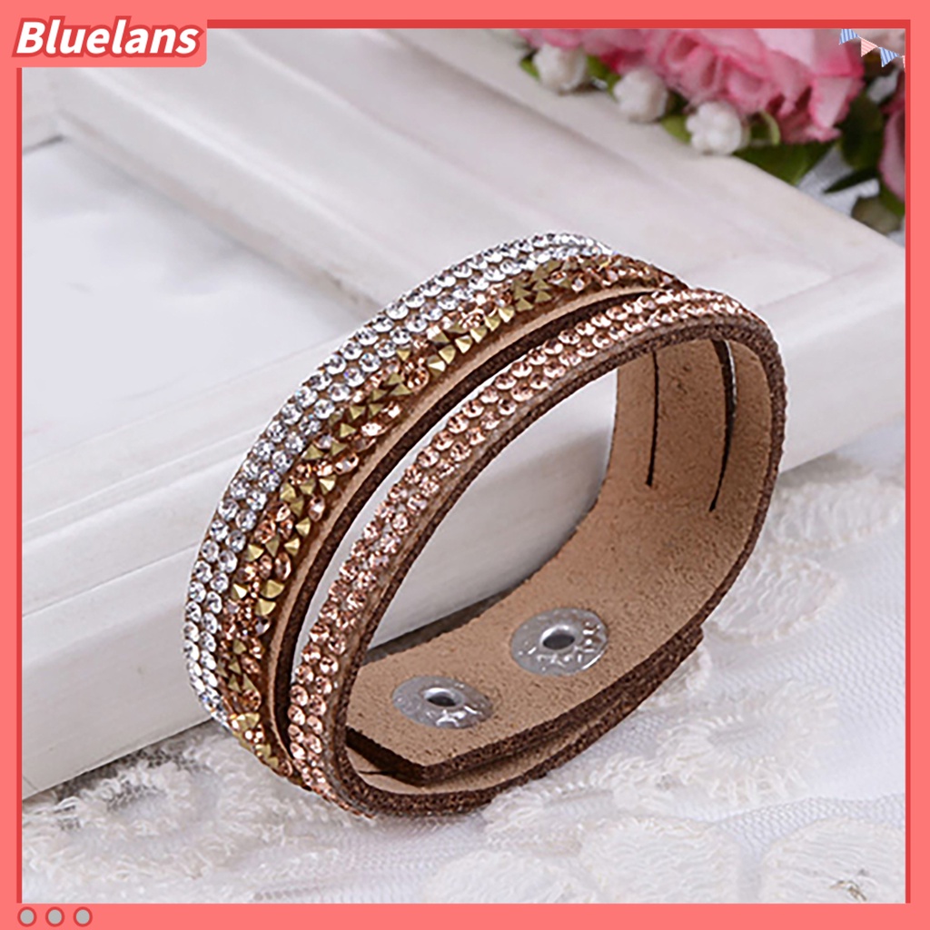 {In Stock} Wanita Fashion Gelang Tangan Kulit Imitasi Kristal Berlian Imitasi Untuk Hadiah Perjamuan Pacaran