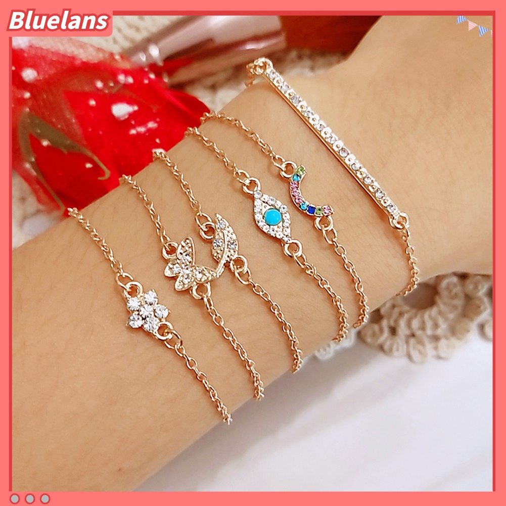 {In Stock} 6Pcs/Set Kupu-Kupu Daun Mata Jahat Pesona Berlian Imitasi Bertatahkan Wanita Bangle Gelang