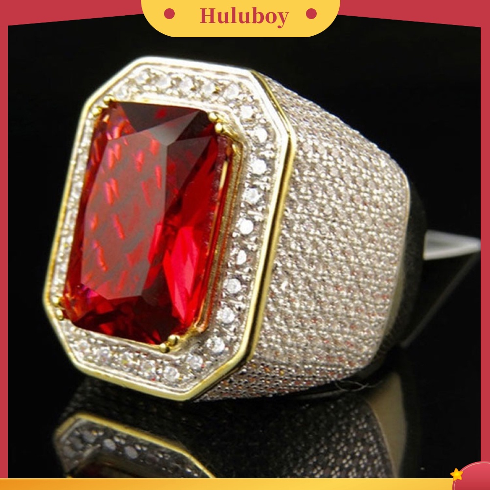 {Ready Stock} Punk Pria Bentuk Persegi Faux Ruby Safir Bertatahkan Jari Cincin Pesta Perhiasan Hadiah