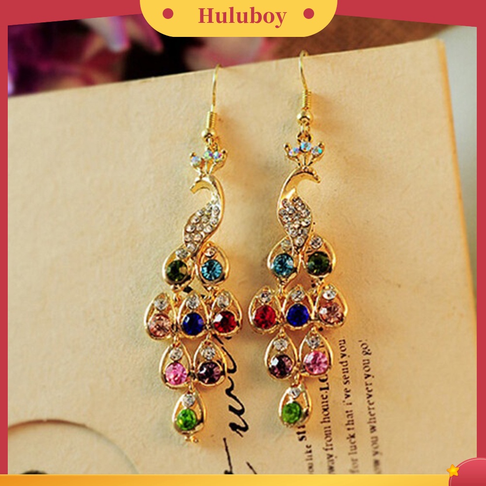 {Ready Stock} Wanita Bohemian Retro Peacock Eardrop Pendant Berlian Imitasi Besar Menjuntai Drop Earrings